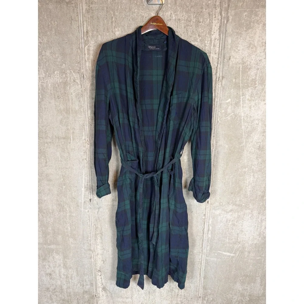 Polo Ralph Lauren Blackwatch Plaid Robe Mens Medium Green Navy Made in USA